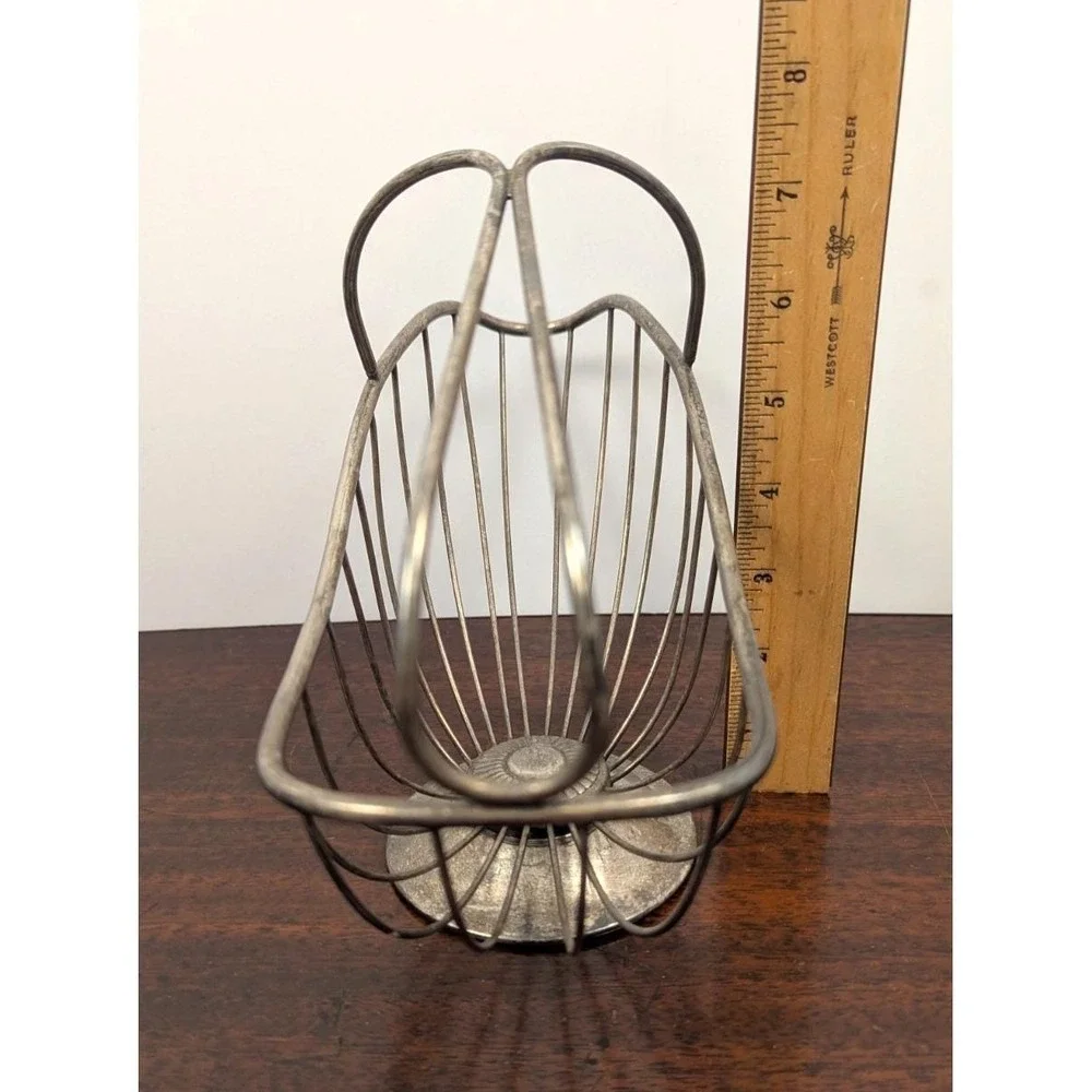 Vintage French Style Silver Tone Wire Wine Bottle Carrier Holder Basket Pedestal